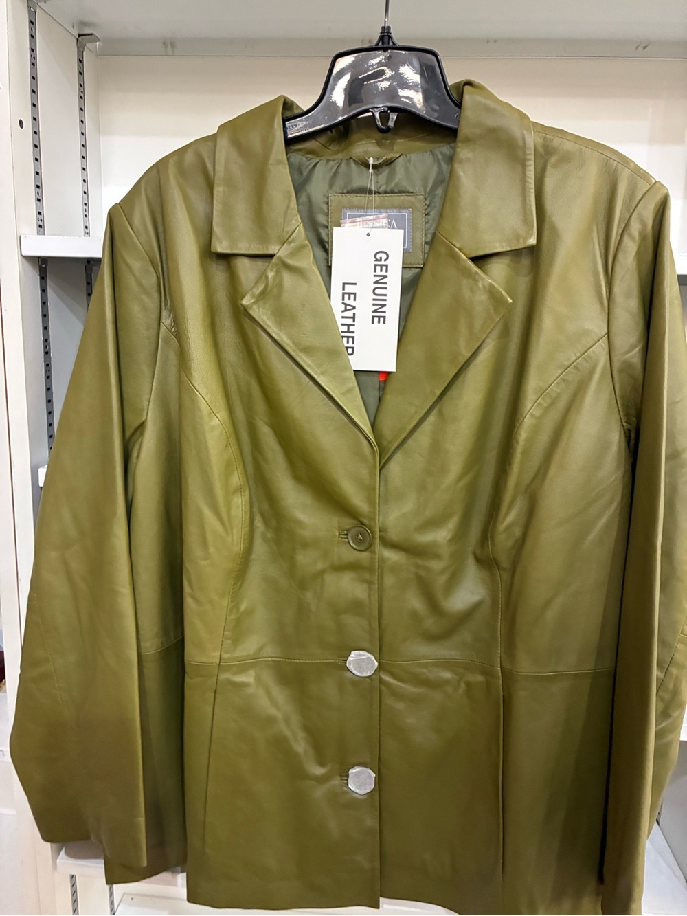 Jessica London Olive Green Genuine Leather Blazer